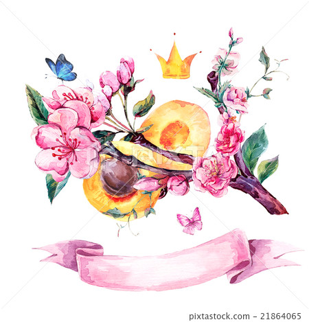 Watercolor greeting card with fruits and flowers 21864065