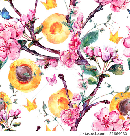 Watercolor seamless pattern with fruits and - Stock Illustration ...