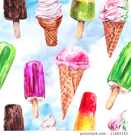 Watercolor ice cream seamless pattern 21864145