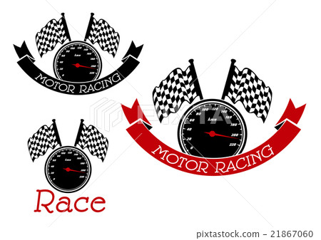 Racing sport symbols with speedometers and flags 21867060