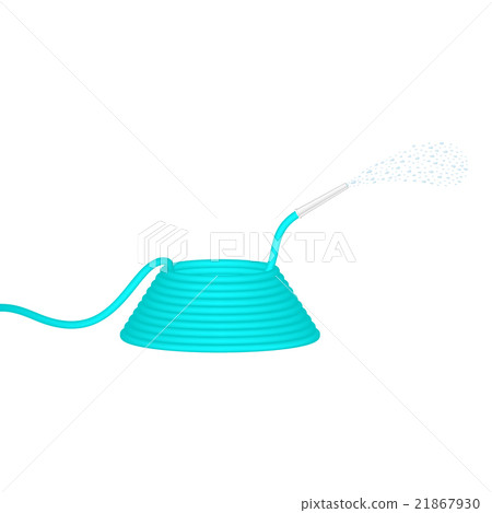 Garden hose in turquoise design squirts water  21867930