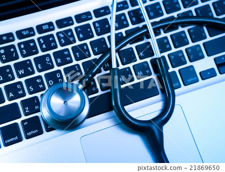 stethoscope on keyboard laptop stethoscope on keyboard laptop 21869650