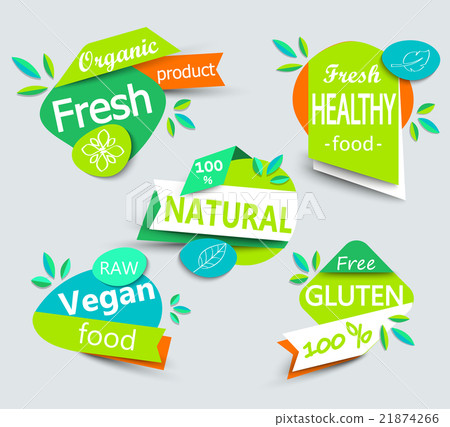 Modern vector set of healthy organic food labels. 21874266