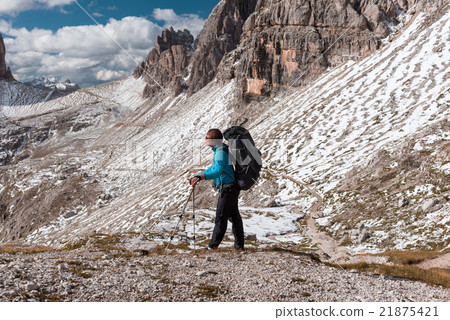 hiker in front of Alps mountains hiker in front of Alps mountains 21875421