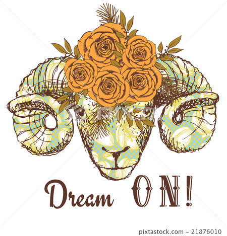Dream on poster with ram and floral pattern Dream on poster with ram and floral pattern 21876010