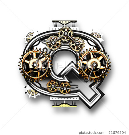 q isolated metal letter with gears on white  21876204