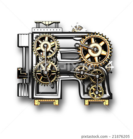 r isolated metal letter with gears on white  21876205