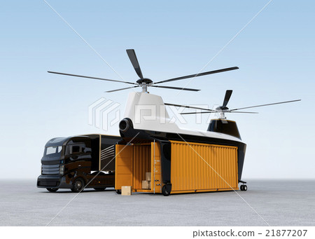 Waiting track and cargo drone under unloading 21877207