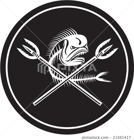 Skull Mahi Mahi Dolphin Fish Crossed Spears Retro 21881417