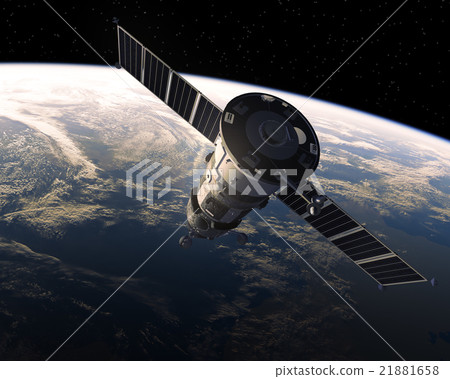 Cargo Spacecraft In Space. 3D Scene. 21881658