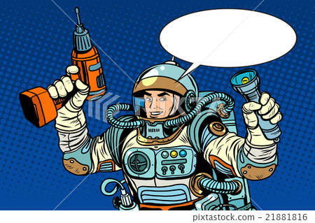 Astronaut with a drill and flashlight 21881816
