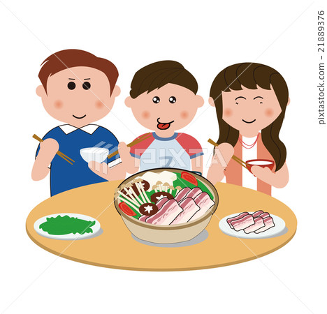 Three families with a smile surrounding the pot 21889376