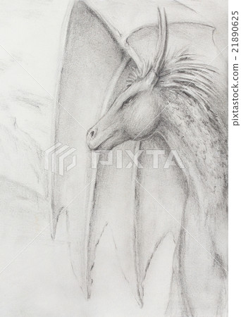 pencil drawing dragon on old paper background. 21890625
