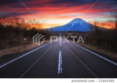 Mount Fuji with road at twilight time 21892489