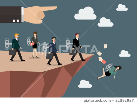 Mechanical business people walk straight to abyss 21892987