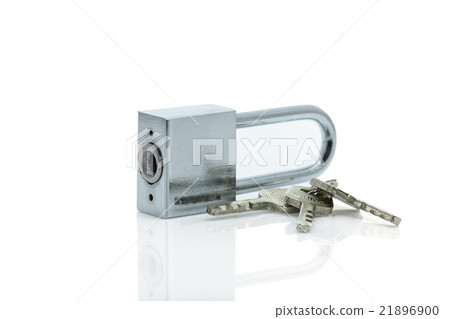Padlock with three keys on white background 21896900