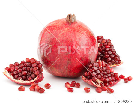 pomegranate with pieces and grains isolated 21899280