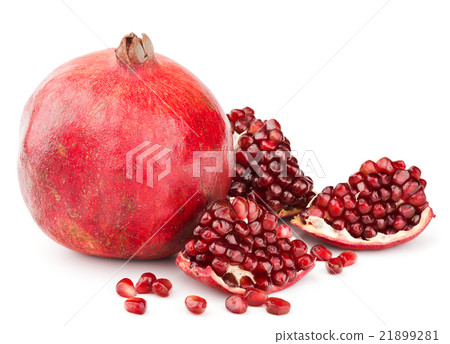 pomegranate with pieces and grains isolated pomegranate with pieces and grains isolated 21899281