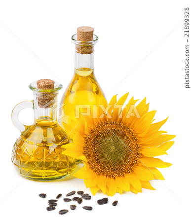 sunflower oil and seeds isolated on white 21899328