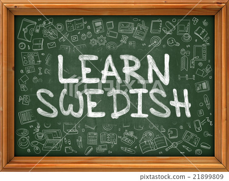 Learn Swedish Concept. Doodle Icons on Chalkboard. 21899809
