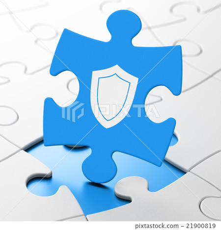 Safety concept: Shield on puzzle background Safety concept: Shield on puzzle background 21900819