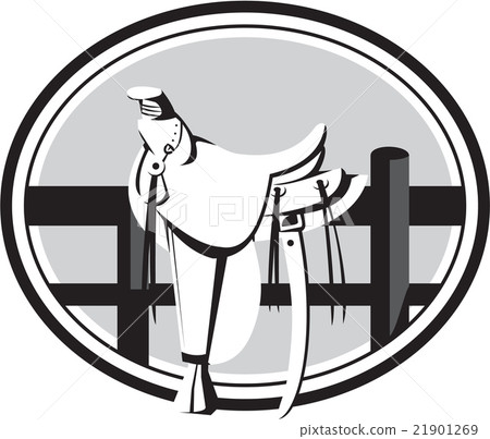 Old Style Western Saddle on Fence Oval  21901269