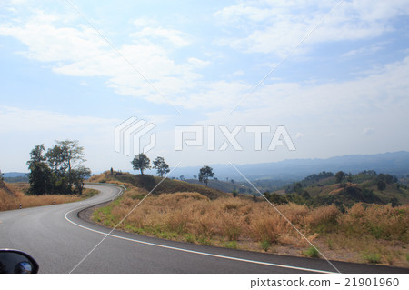 curve asphalt road with green meadow hill 21901960