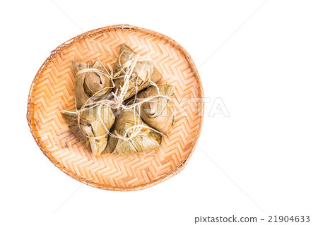 Bunch of Chinese rice dumpling on rattan tray 21904633