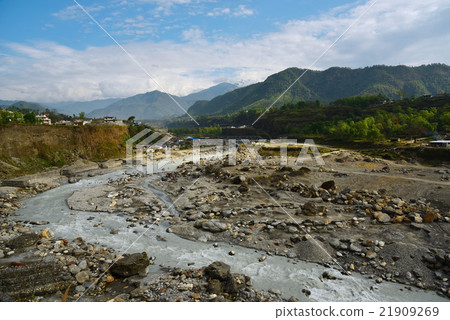 view of river with limestone in Pokhara, Nepal view of river with limestone in Pokhara, Nepal 21909269