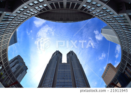 The Tokyo Metropolitan Government Office which stands in the blue sky 21911945