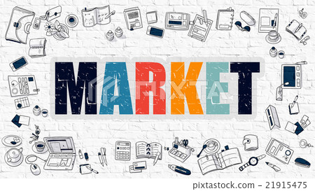 Market on White Brick Wall. 21915475