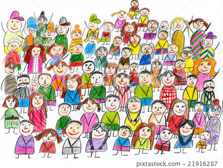 peoples team group portrait, children drawing  21916287