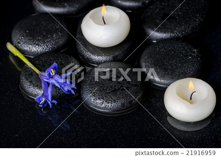 spa concept of blooming iris flower, candles spa concept of blooming iris flower, candles 21916959
