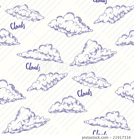 Stock Illustration: Seamless pattern with clouds sketches