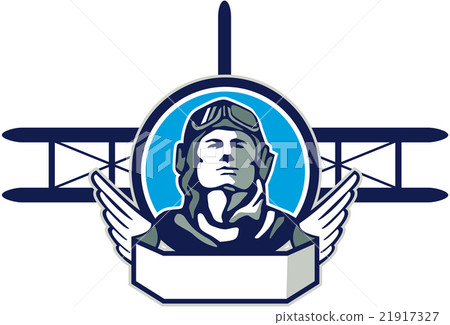 World War One Aviator Pilot Biplane Circle Retro 21917327