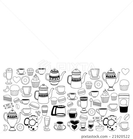 Doodle coffee shop items with seamless pattern - Stock Illustration ...