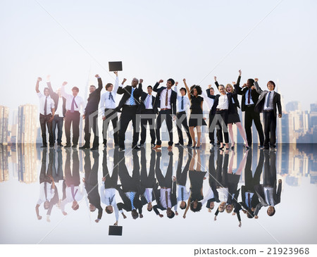 Business People Hands Raised Rooftop City Concept Business People Hands Raised Rooftop City Concept 21923968