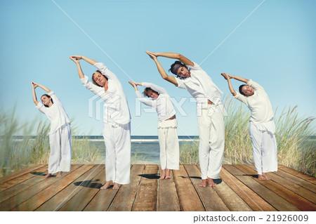 People Yoga Meditation Beach Nature Peaceful Concept People Yoga Meditation Beach Nature Peaceful Concept 21926009