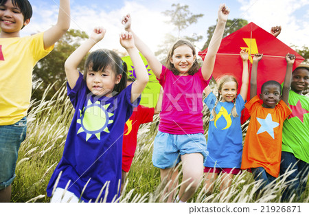 Kids Diverse Playing Kite Field Young Concept Kids Diverse Playing Kite Field Young Concept 21926871