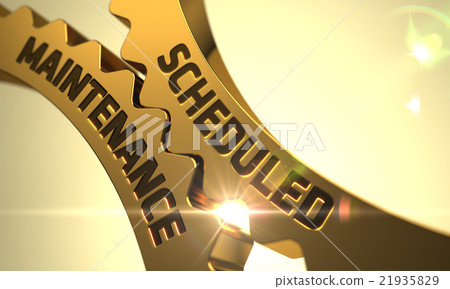 Scheduled Maintenance Concept. Golden Metallic Cog Scheduled Maintenance Concept. Golden Metallic Cog 21935829