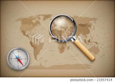 Vintage World Map with magnify and compass Vintage World Map with magnify and compass 21937414