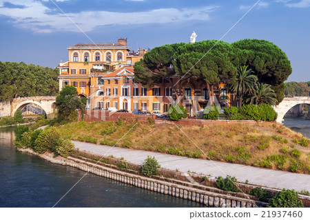The Tiber Island in southern bend of Tiber river The Tiber Island in southern bend of Tiber river 21937460