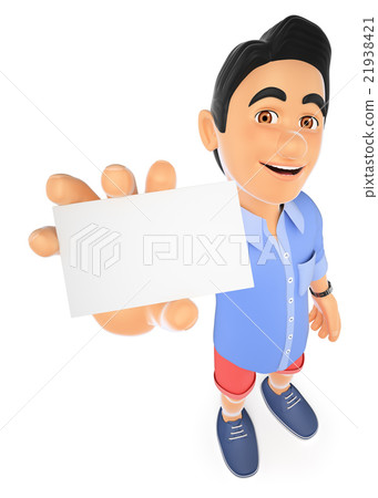 3D Young man in shorts with a blank card 21938421