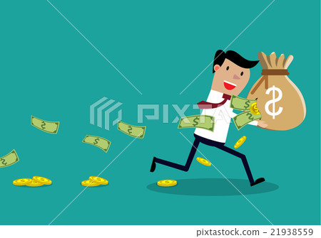 Careless Businessman Carrying a Torn Money Bag. Careless Businessman Carrying a Torn Money Bag. 21938559