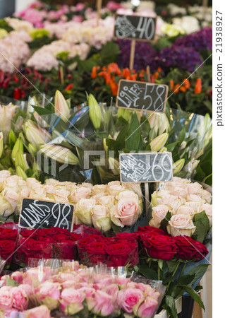 dahlias flowers at market in Copenhagen, De 21938927