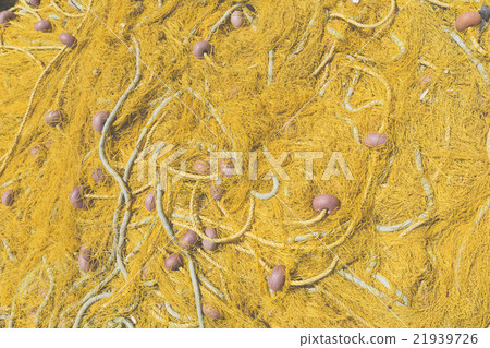 Old dry yellow fishing nets 21939726
