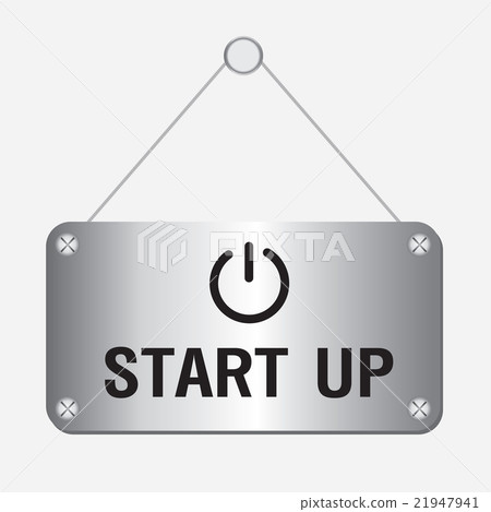 silver metallic start up sign hanging on the wall silver metallic start up sign hanging on the wall 21947941