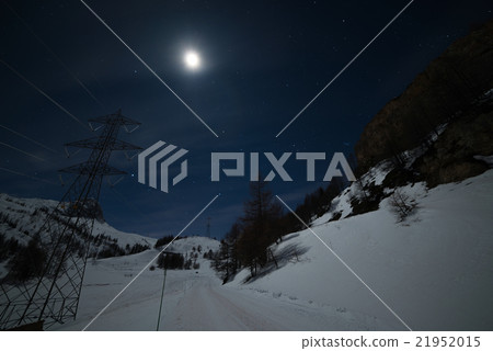 La Thuile ski resort at night illuminated by mooonlight 21952015