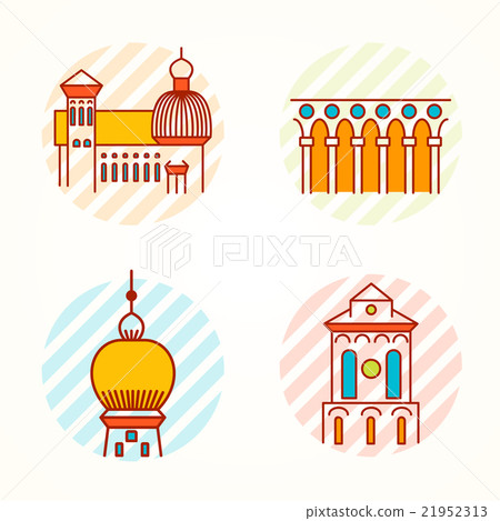 Set of Monument and building thin line colorful 21952313