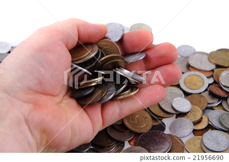 old european coins in my hand 21956690